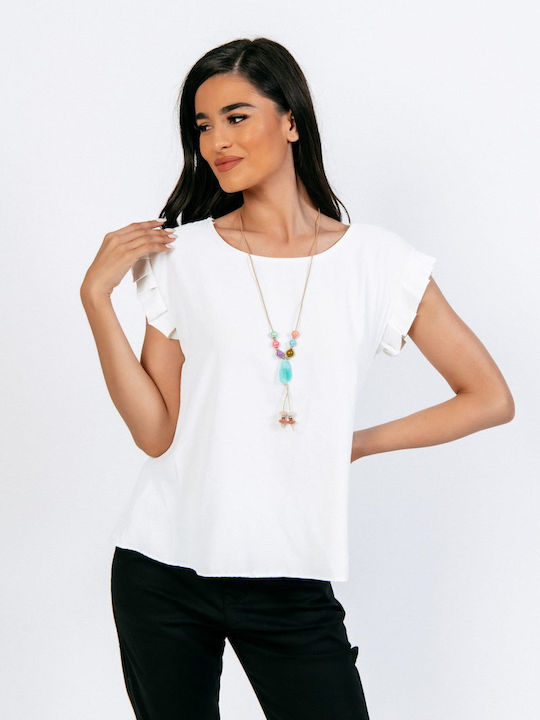 Boutique Γυναικεία Καλοκαιρινή Μπλούζα Κοντομάνικη Λευκή