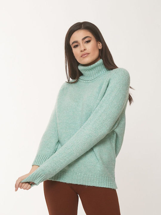 Women's Long Sleeve Sweater Woolen Turtleneck Bay Leaf Mint