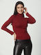 Women's Blouse Long Sleeve Turtleneck Burgundy