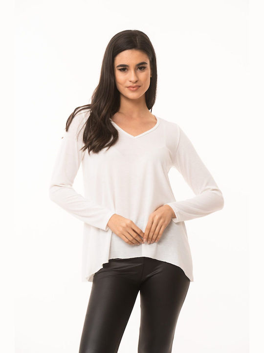 Boutique Women's Blouse Long Sleeve with V Neck White