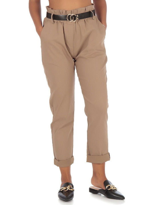 Silia D Damen Stoff Capri Hose Beige