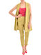 Long Stripped Trousers-green/fuchsia Damen Stoff Hose Gestreift Grün