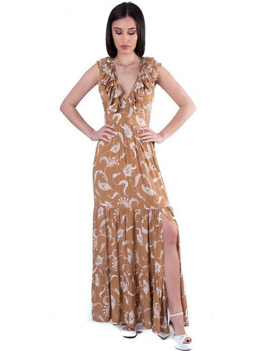 Glamorous Summer Maxi Dress with Ruffle Beige