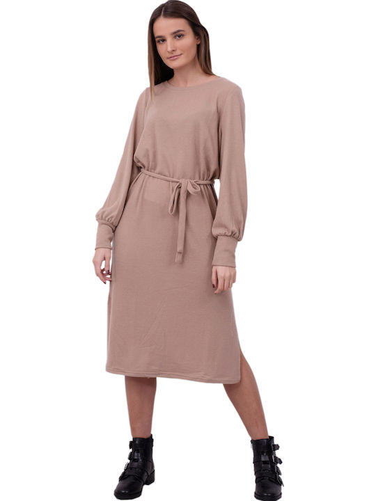 ICHI 'yose' Midi Kleid Braun