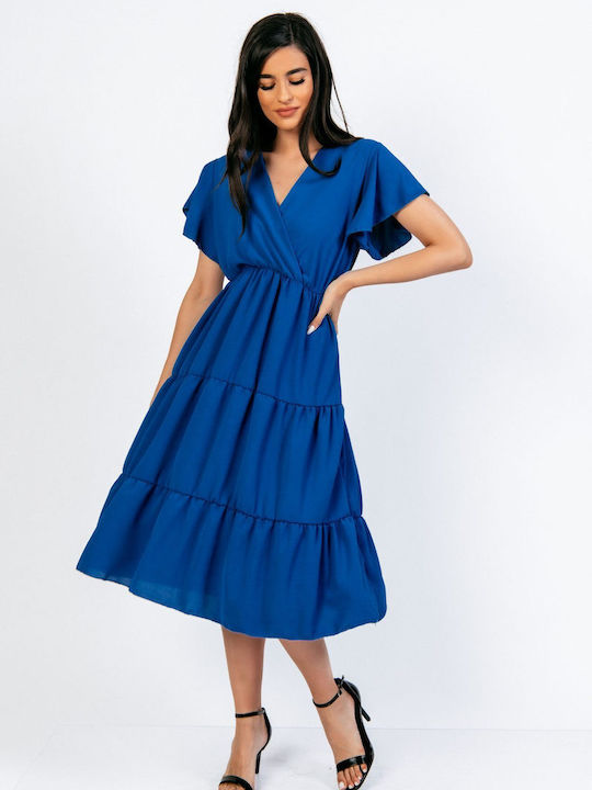 Boutique Summer Midi Dress with Ruffle Blue