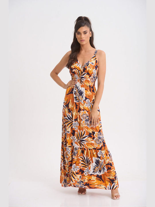 Boutique Sommer Maxi Abendkleid Wickel mit Rüschen Orange