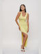Ad'Oro Καλοκαιρινό Maxi Φόρεμα με Σκίσιμο Κίτρινο