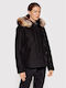 Arctic Raccoon Women's Short Parka Jacket for Winter with Hood Black