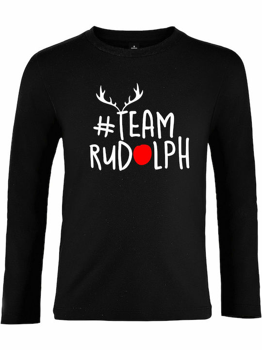 Kids Blouse Long Sleeve Black Team Rudolf, Christmas