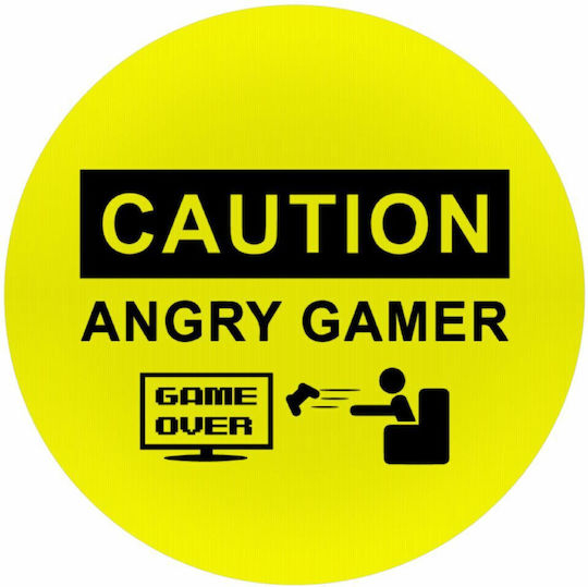 Koupakoupa Caution Angry Gamer Mouse Pad (200mm) Κίτρινο KP_7259_MOUSEPAD-ROUND