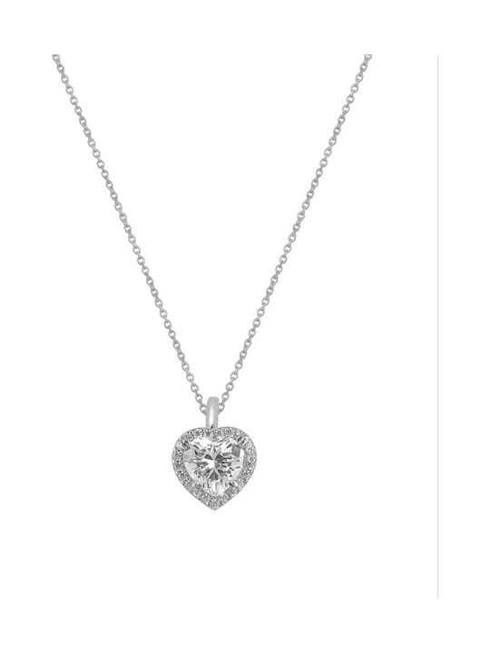 Necklace with design Heart from White Gold 14K with Zircon