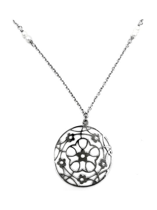 Necklace with design Flower from White Gold 9 K