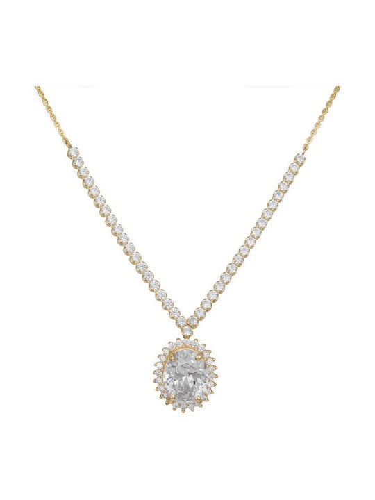 Necklace Rosette from White Gold 9 K with Zircon