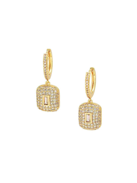 Iced Square Earrings Pendants Gold Plated