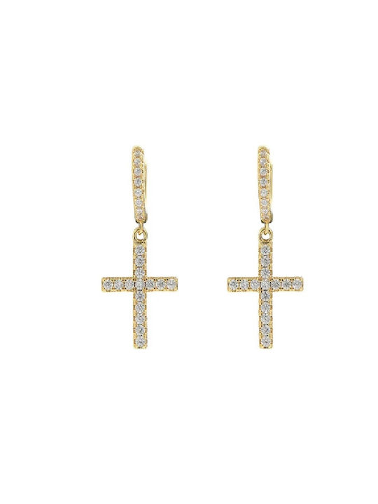 Iced Cross Earrings Gold Plated