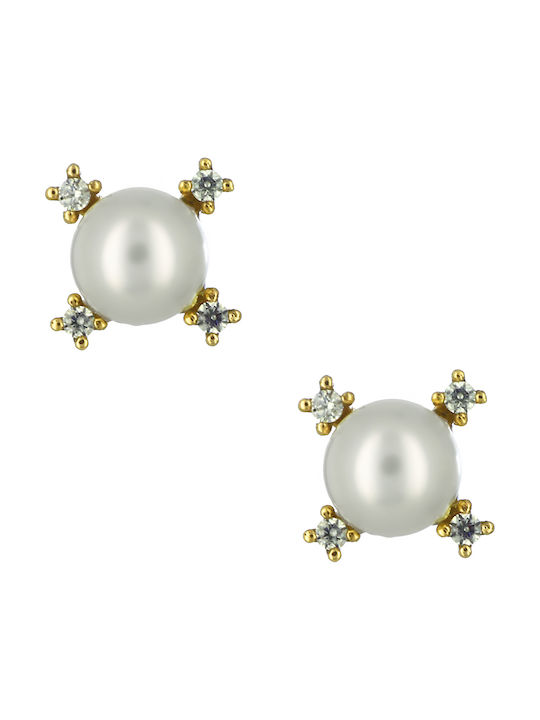 Earrings made of Gold 14K with Stones & Pearls