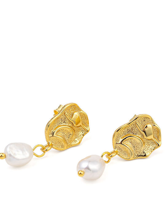 George Art Jewels Σκουλαρίκια από Ασήμι Επιχρυσωμένα με Πέρλες