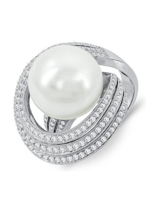 Ring with Pearls & Diamond made of White gold 18K