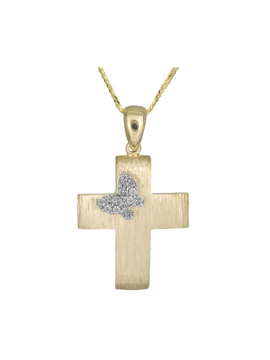 Damen Gold Kreuz 14K mit Kette