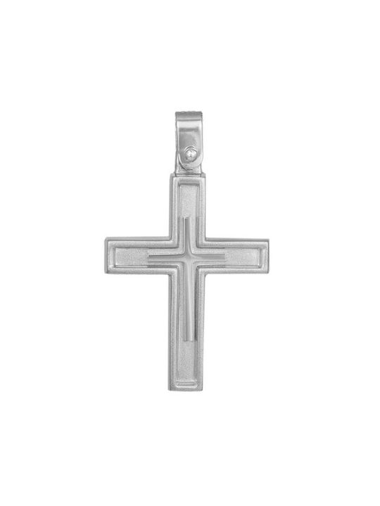 Men's White Gold Cross 9K Double Sided