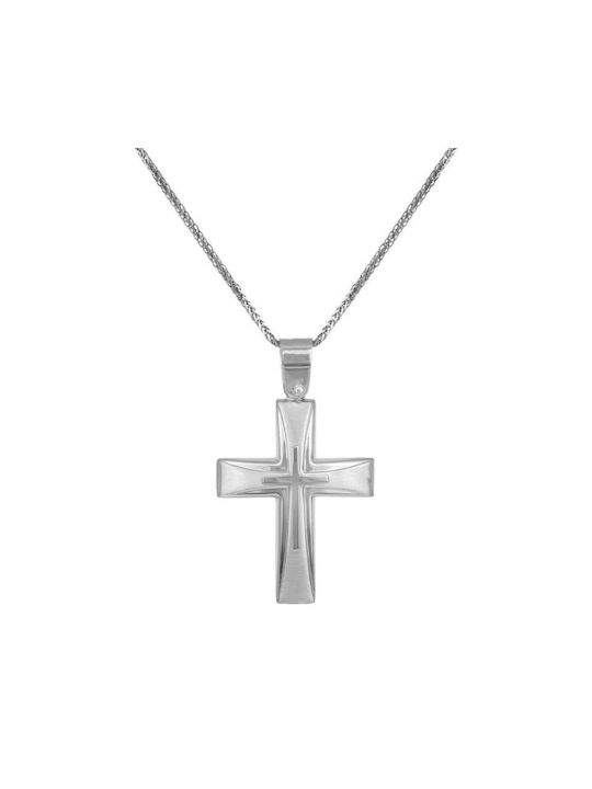 Herren Weißgold Kreuz 14K mit Kette