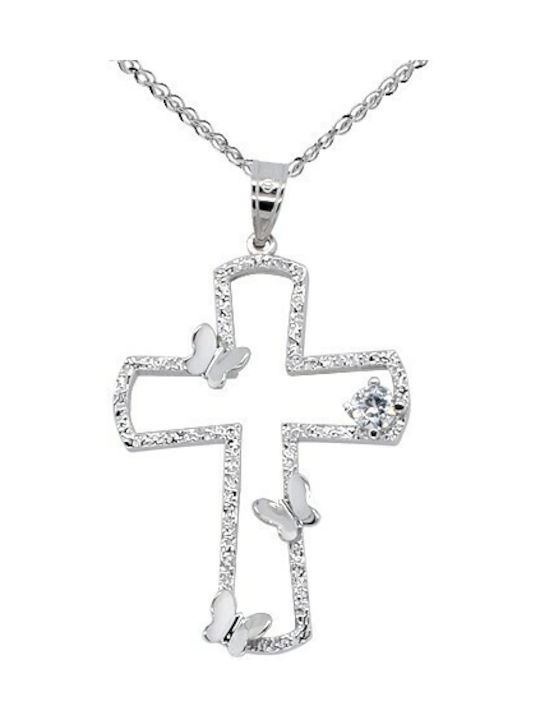 Damen Weißgold Kreuz 14K mit Kette