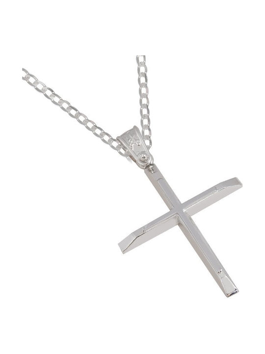 Herren Weißgold Kreuz 14K mit Kette