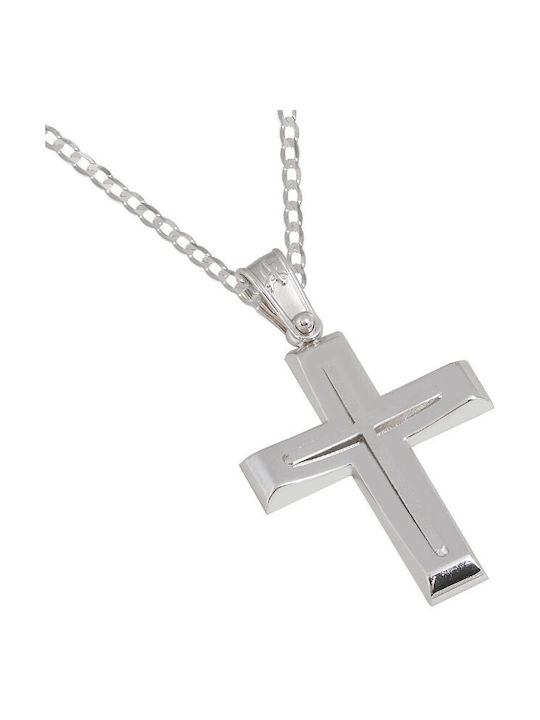 Herren Weißgold Kreuz 14K mit Kette