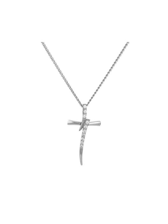 Damen Weißgold Kreuz 14K mit Kette