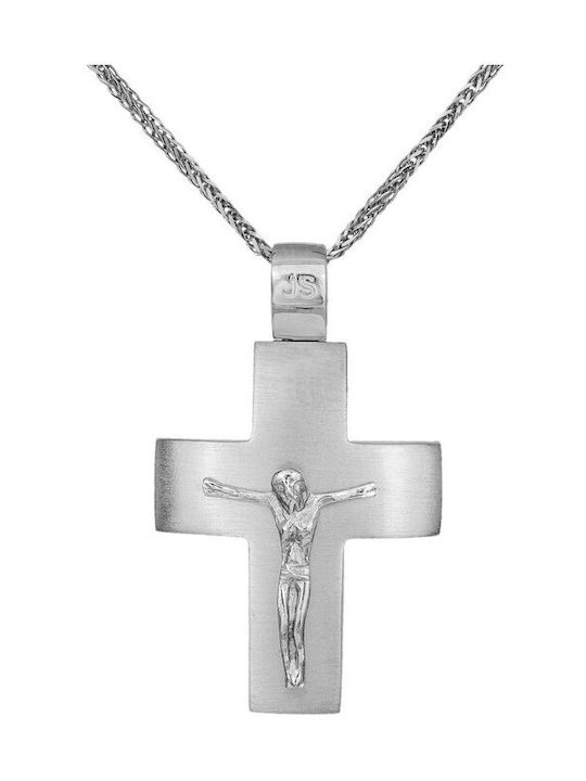 Herren Weißgold Kreuz 14K mit Kette