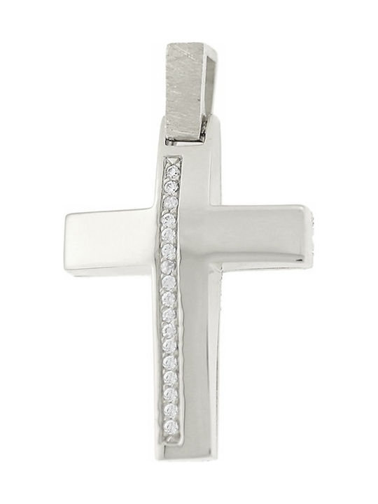 White Gold Cross 14K Double Sided