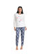 Vienetta Secret Winter Damen Pyjama-Set Vlies Weiß Vienetta Vienetta