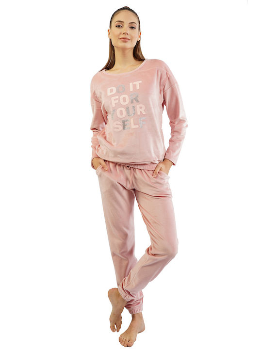 Vienetta Secret Winter Damen Pyjama-Set Samt Rosa Vienetta