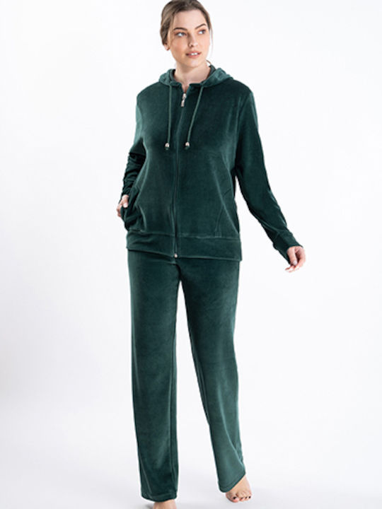 Relax Lingerie De iarnă Set Pijamale pentru Femei Catifea Green