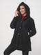 Curly Women's Black Coat with Hood