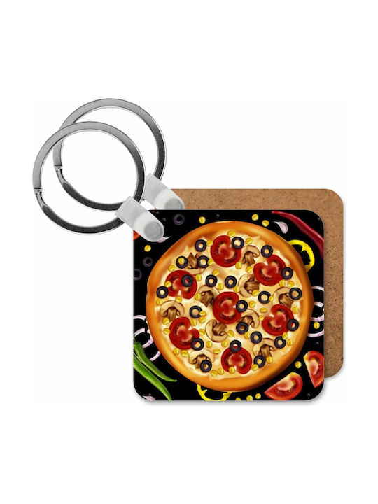 Keychain Pizza Lemn