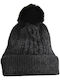 Pom Pom Beanie Beanie with Rib Knit in Black color
