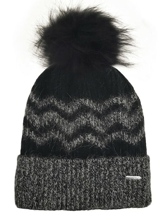 Pom Pom Beanie Frauen Beanie Gestrickt in Schwarz Farbe