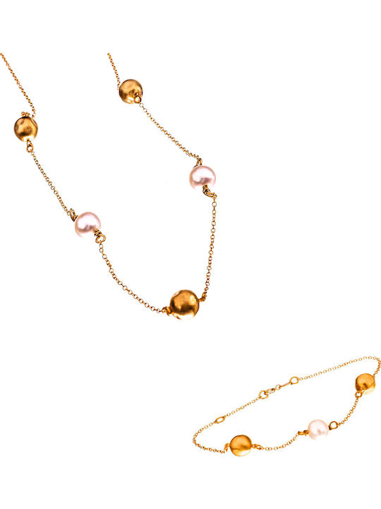 Gatsa Set with Necklace & Bracelet from Gold 14K with Pearls