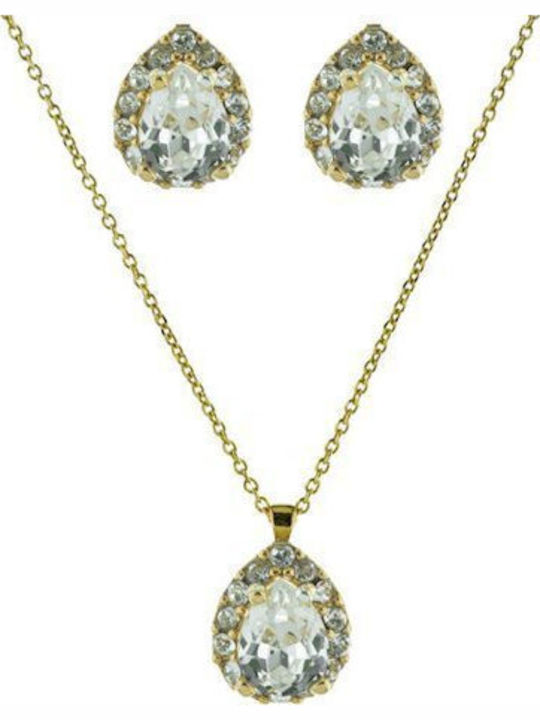 Exis Jewellery Σετ με Κολιέ & Σκουλαρίκια από Ασήμι Επιχρυσωμένο με Πέτρες