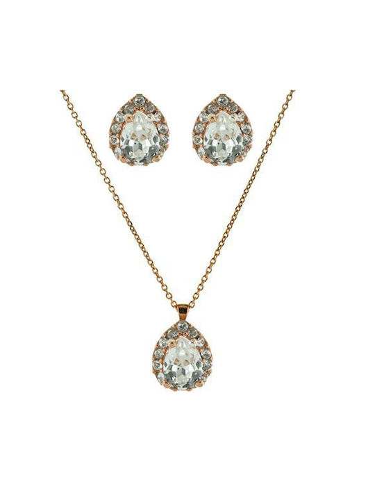Exis Jewellery Gold Plated Silver Set Necklace & Earrings with Stones