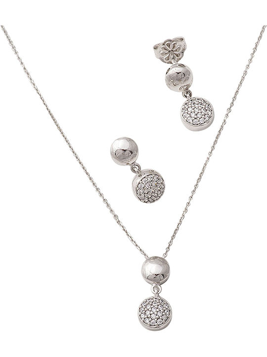Kosmima Shop White Gold Set Necklace & Earrings with Stones 14K