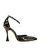 Ellen Patent Leather Pointed Toe Black Heels with Strap