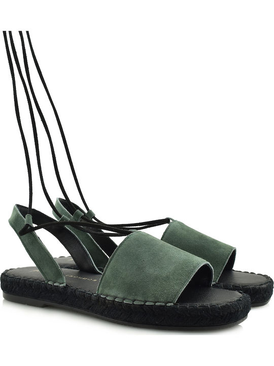 Leder Flache Sandalen für Damen in Grün Farbe