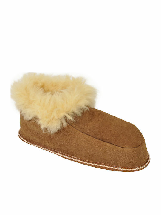 MRDline Closed Leather Women's Slippers Beige