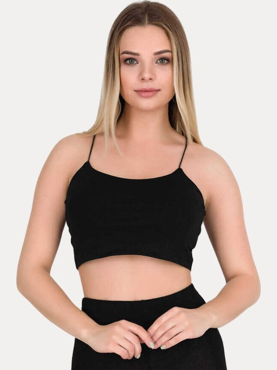 Women's Cotton T-Shirt with Spaghetti Strap Black