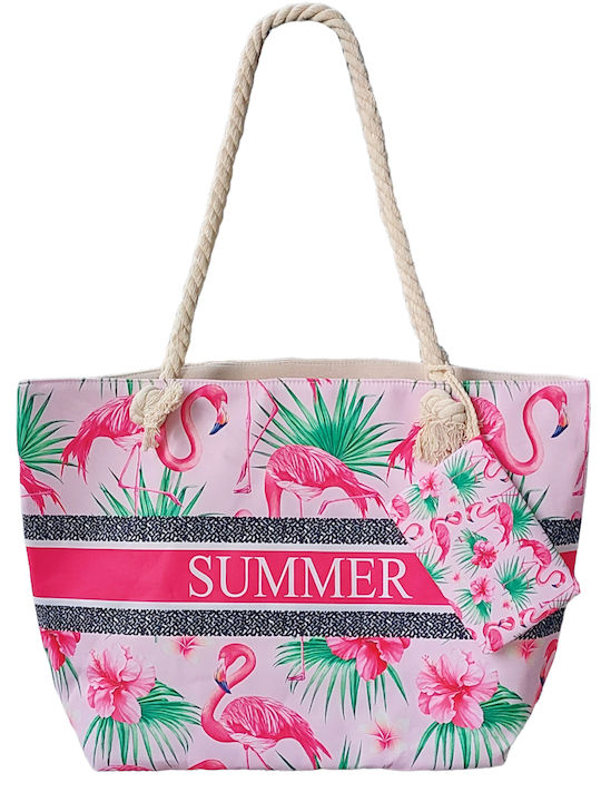 Beach Bag with Wallet Pink