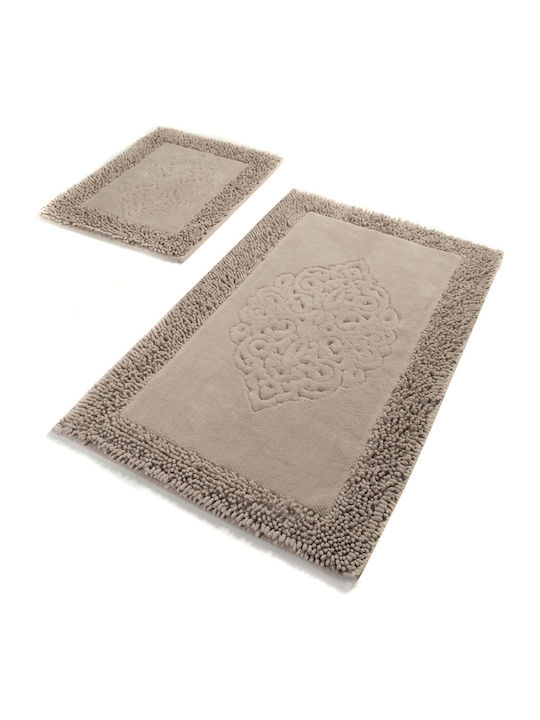 Mijolnir Non-Slip Bath Mats Set Cotton Piante Beige 2pcs