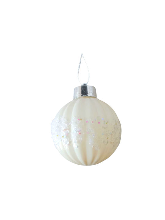 Hängendes Kugel Ornament Ornament Weiß mit Pailletten 8cm
