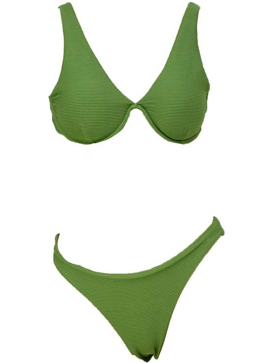 InShoes Underwire Bikini Set Bra & Slip Bottom Green